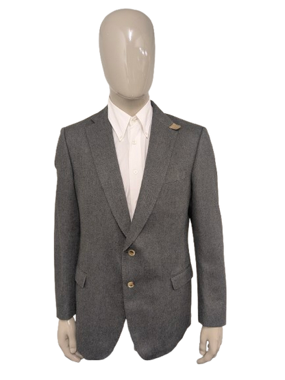 Jaguar Wollen colbert met suède elleboogstukken. Zwart Grijs visgraat motief. Maat 56 / XL.