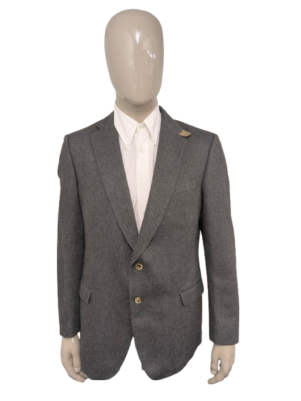 Jaguar Wollen colbert met suède elleboogstukken. Zwart Grijs visgraat motief. Maat 56 / XL.