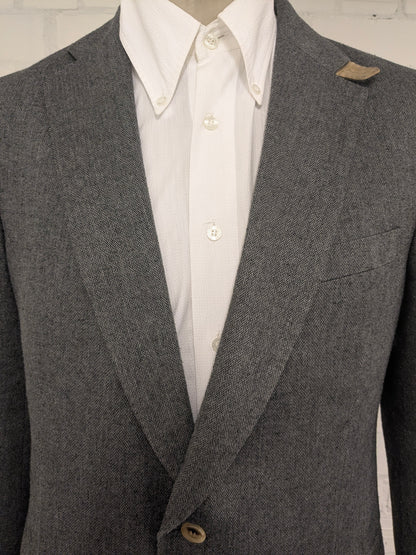 Jaguar Wollen colbert met suède elleboogstukken. Zwart Grijs visgraat motief. Maat 56 / XL.