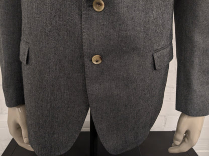 Jaguar Wollen colbert met suède elleboogstukken. Zwart Grijs visgraat motief. Maat 56 / XL.