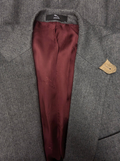 Jaguar Wollen colbert met suède elleboogstukken. Zwart Grijs visgraat motief. Maat 56 / XL.