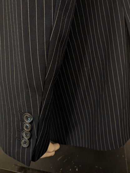 Authentic colbert. Donker Blauw Witte Krijtstreep. Lang model! Maat 60 / XXL / 2XL.