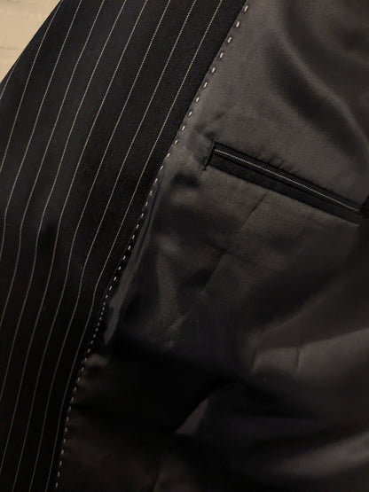 Authentic colbert. Donker Blauw Witte Krijtstreep. Lang model! Maat 60 / XXL / 2XL.