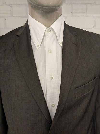 Merkloos Wollen kostuum. Bruin motief. Maat 26 (52 / L).