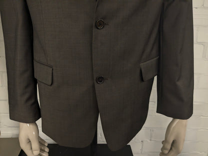 Merkloos Wollen kostuum. Bruin motief. Maat 26 (52 / L).