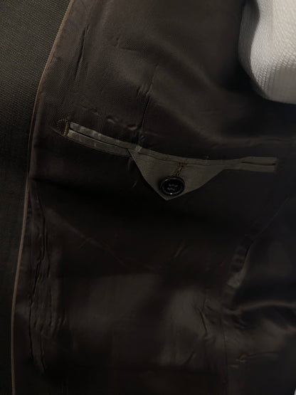 Merkloos Wollen kostuum. Bruin motief. Maat 26 (52 / L).