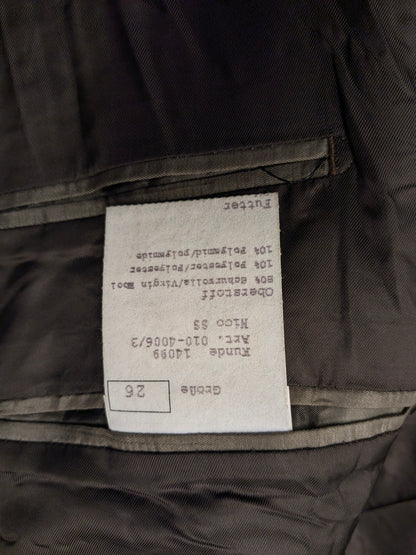 Merkloos Wollen kostuum. Bruin motief. Maat 26 (52 / L).