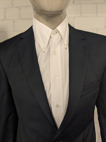 Digel Preference Wollen kostuum. Donker Blauw Witte krijtstreep. Maat 24 (48 / M).