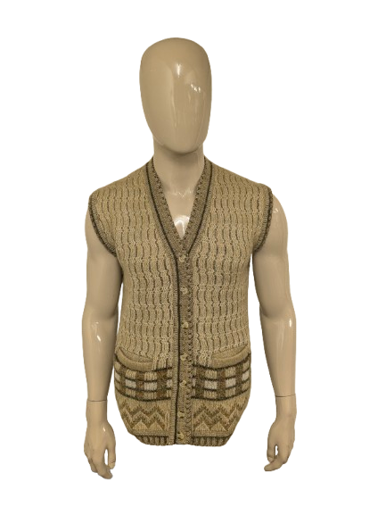 Vintage Wollen spencer / vest. Groen Beige gemêleerd. Maat M.