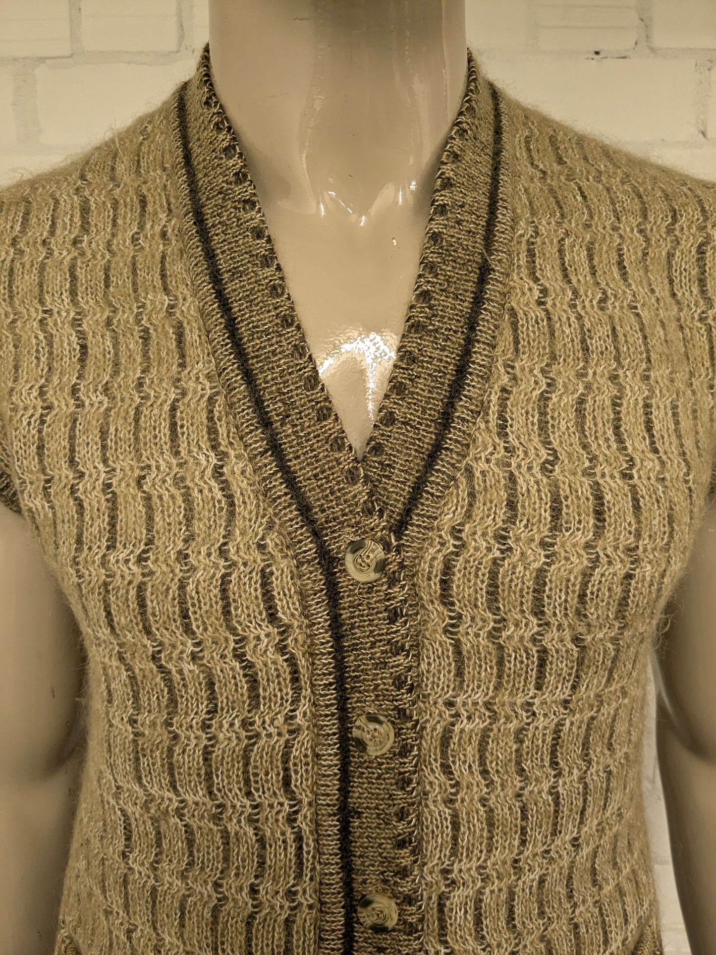 Spencer/cardigan vintage in lana. Verde Beige misto. Taglia M.