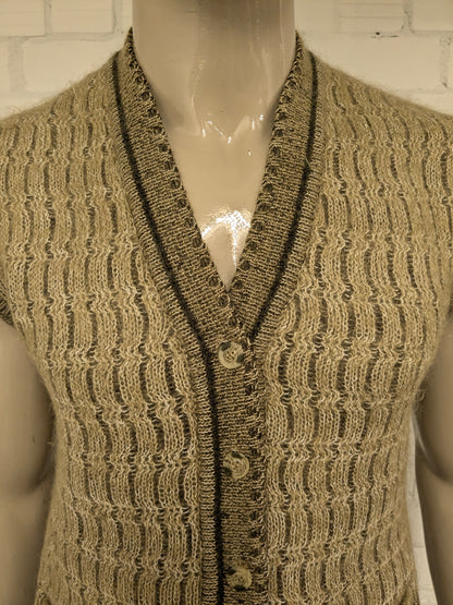 Spencer/cardigan vintage in lana. Verde Beige misto. Taglia M.