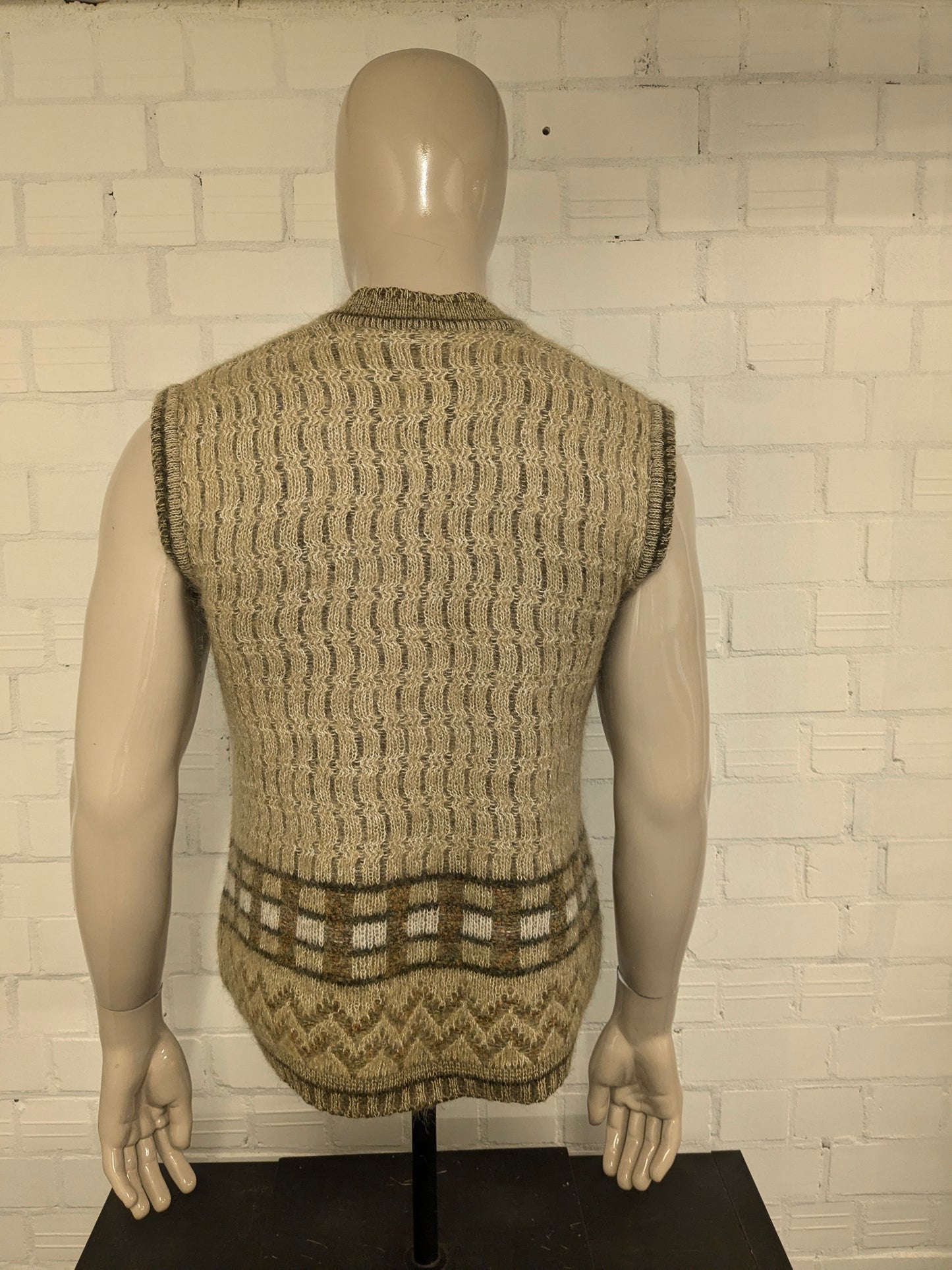 Spencer/cardigan vintage in lana. Verde Beige misto. Taglia M.