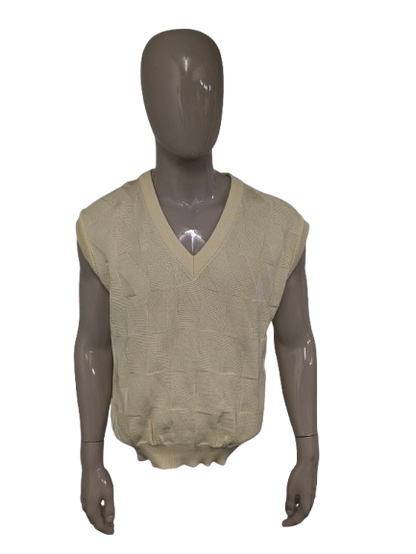 Vintage Mäser spencer met V-Hals. Geel motief. Maat L.