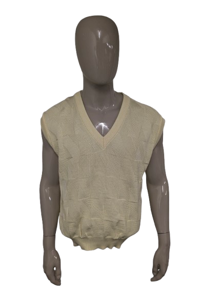 Vintage Mäser spencer met V-Hals. Geel motief. Maat L.