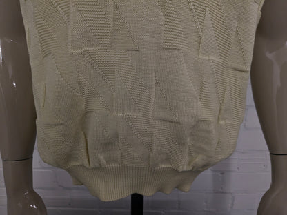 Vintage Mäser spencer met V-Hals. Geel motief. Maat L.