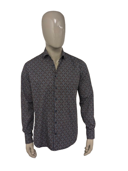 Blue Industry overhemd. Blauw Rood Beige cirkel print. Maat L. perfect fit.