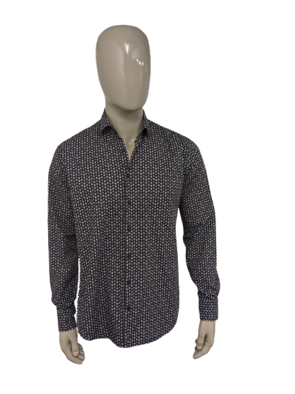 Blue Industry overhemd. Blauw Rood Beige cirkel print. Maat L. perfect fit.