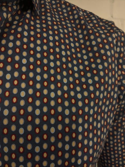 Blue Industry overhemd. Blauw Rood Beige cirkel print. Maat L. perfect fit.