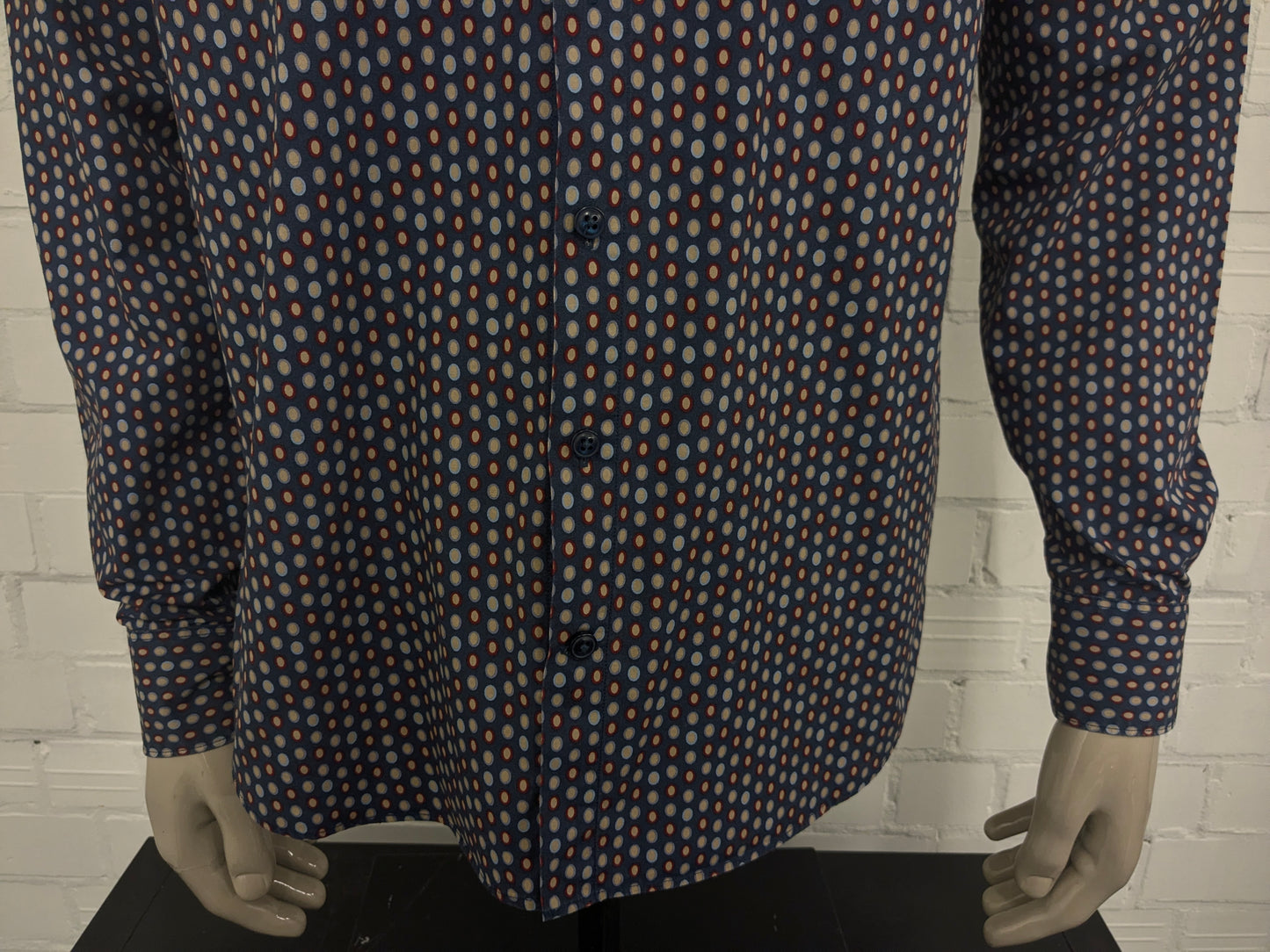 Blue Industry overhemd. Blauw Rood Beige cirkel print. Maat L. perfect fit.