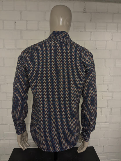 Blue Industry overhemd. Blauw Rood Beige cirkel print. Maat L. perfect fit.