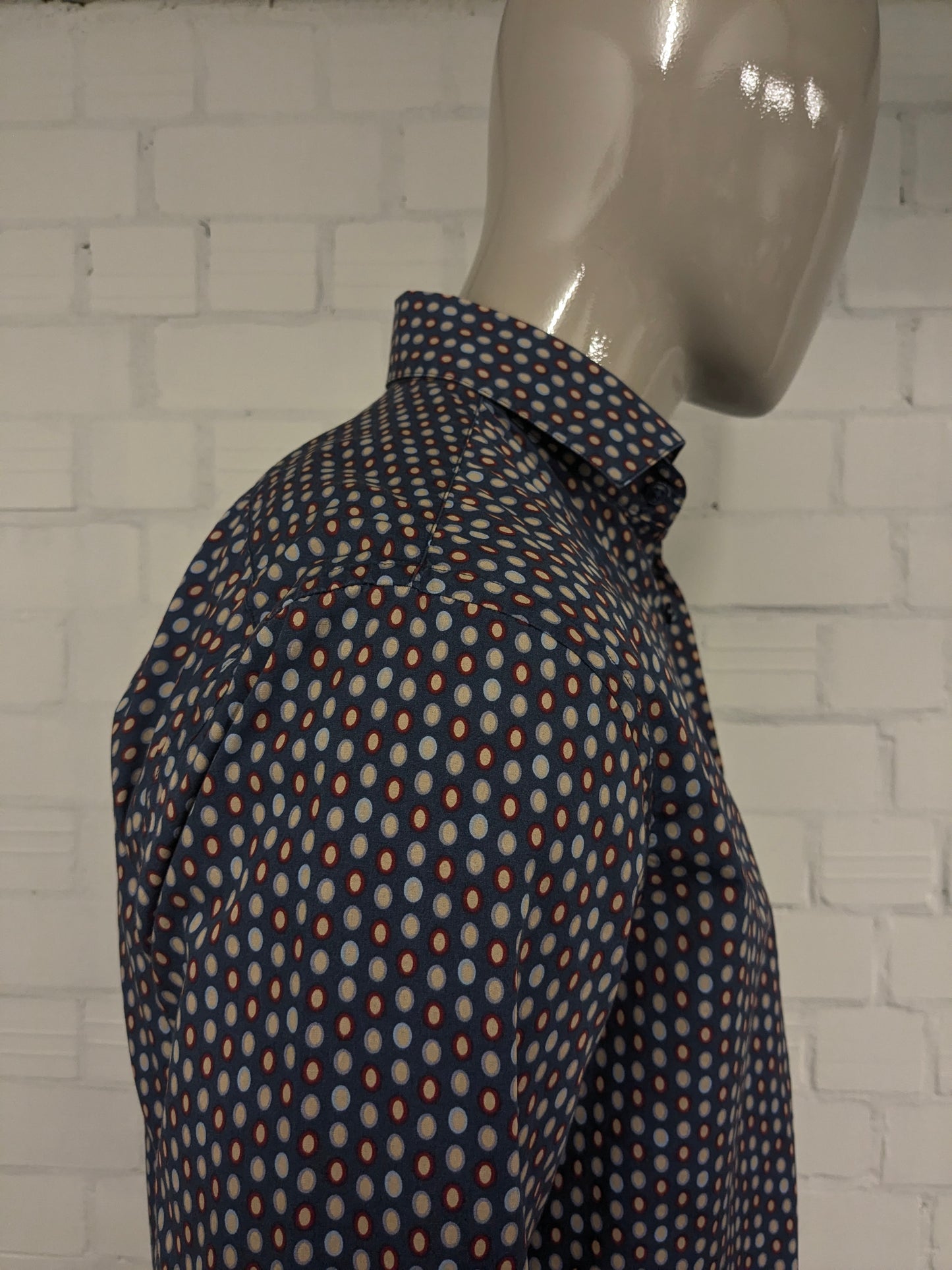 Blue Industry overhemd. Blauw Rood Beige cirkel print. Maat L. perfect fit.