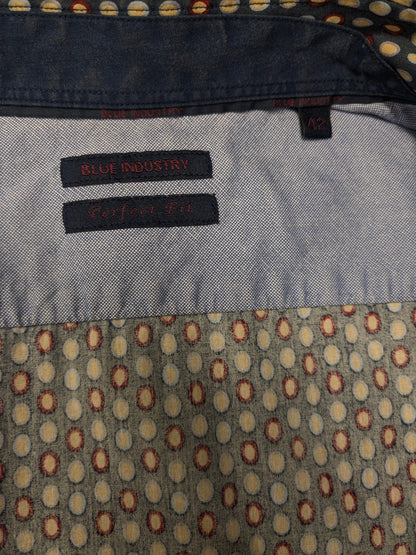 Blue Industry overhemd. Blauw Rood Beige cirkel print. Maat L. perfect fit.