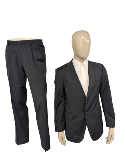 Tommy Hilfiger Tailored kostuum. Grijs Blauw gestreept motief. Maat 52 / L.  super 100's.