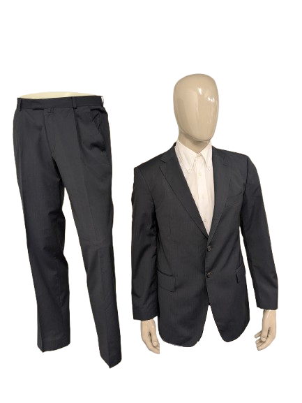 Tommy Hilfiger Tailored kostuum. Grijs Blauw gestreept motief. Maat 52 / L.  super 100's.