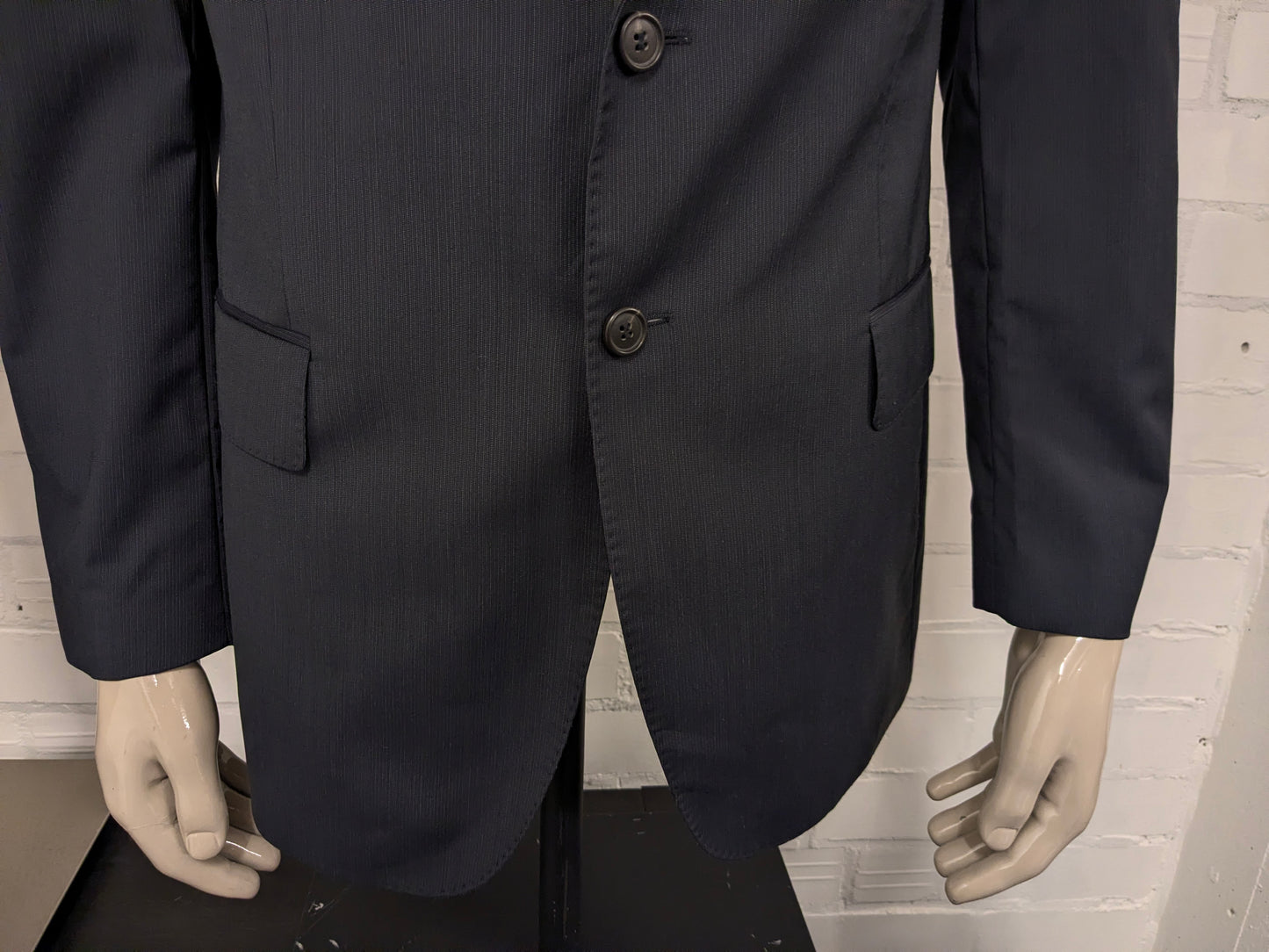 Tommy Hilfiger Tailored kostuum. Grijs Blauw gestreept motief. Maat 52 / L.  super 100's.