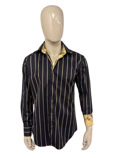 Circle of Gentlemen overhemd. Donker Blauw Bruin gestreept. Maat L.