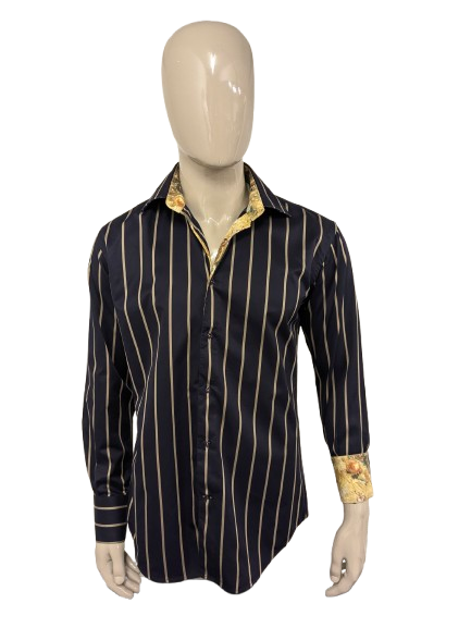 Circle of Gentlemen overhemd. Donker Blauw Bruin gestreept. Maat L.