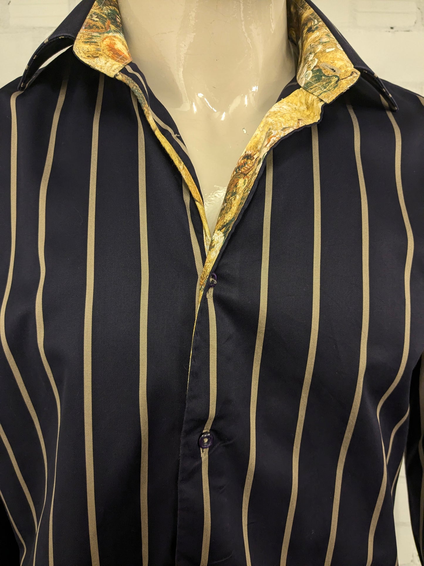 Circle of Gentlemen overhemd. Donker Blauw Bruin gestreept. Maat L.