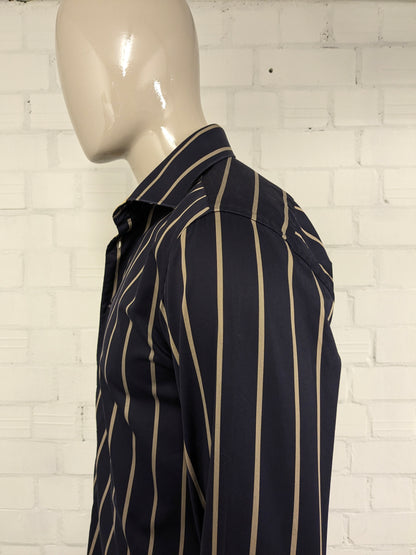 Circle of Gentlemen overhemd. Donker Blauw Bruin gestreept. Maat L.