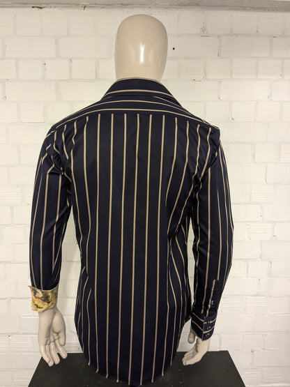 Circle of Gentlemen overhemd. Donker Blauw Bruin gestreept. Maat L.