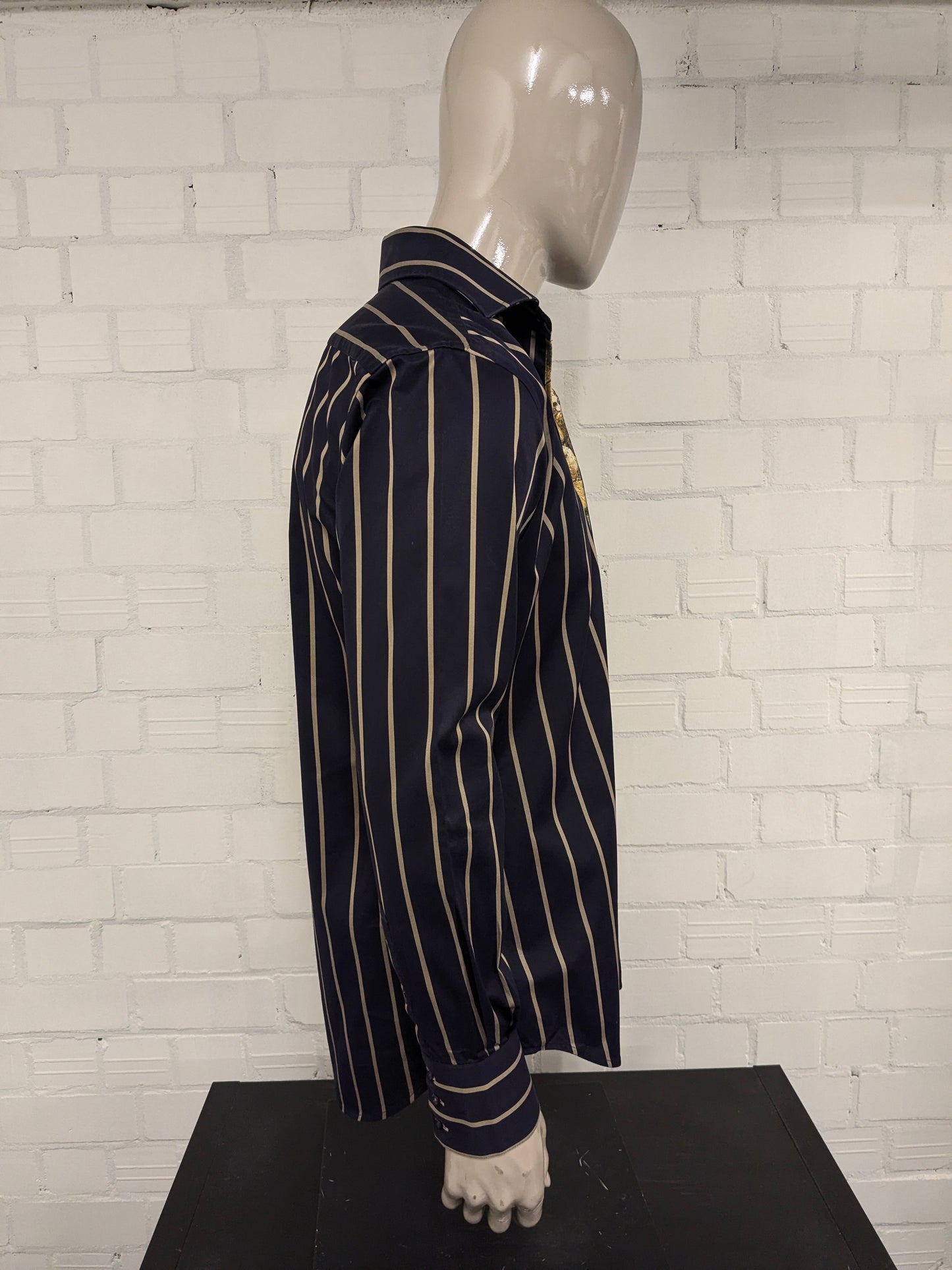 Circle of Gentlemen overhemd. Donker Blauw Bruin gestreept. Maat L.