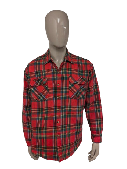 St. John's Bay Flanellen overhemd jack. Licht gevoerd. Rood Geel Groen Blauw geruit. Maat XL / 2XL-XXL.