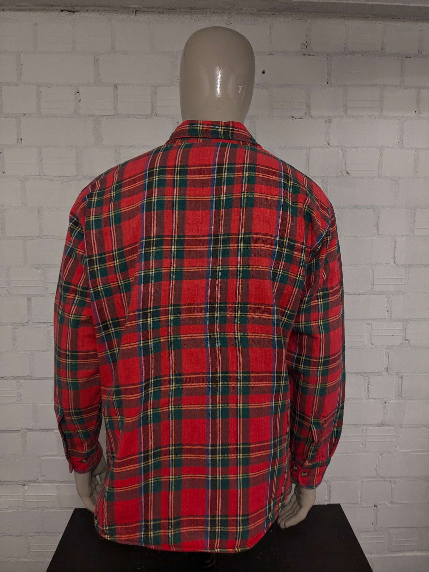 St. John's Bay Flanellen overhemd jack. Licht gevoerd. Rood Geel Groen Blauw geruit. Maat XL / 2XL-XXL.