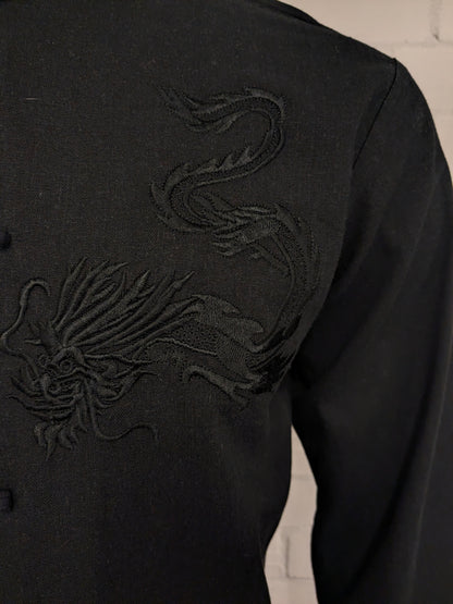 Shuliang Chinees traditioneel Kung Fu overhemd. Zwart met geborduurde draak. Maat L.