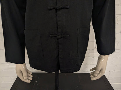 Shuliang Chinees traditioneel Kung Fu overhemd. Zwart met geborduurde draak. Maat L.