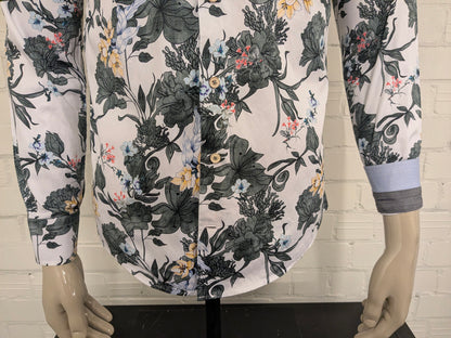 WAM Classic overhemd. Groen Geel Rode bloemen print. Maat M. tailored fit.