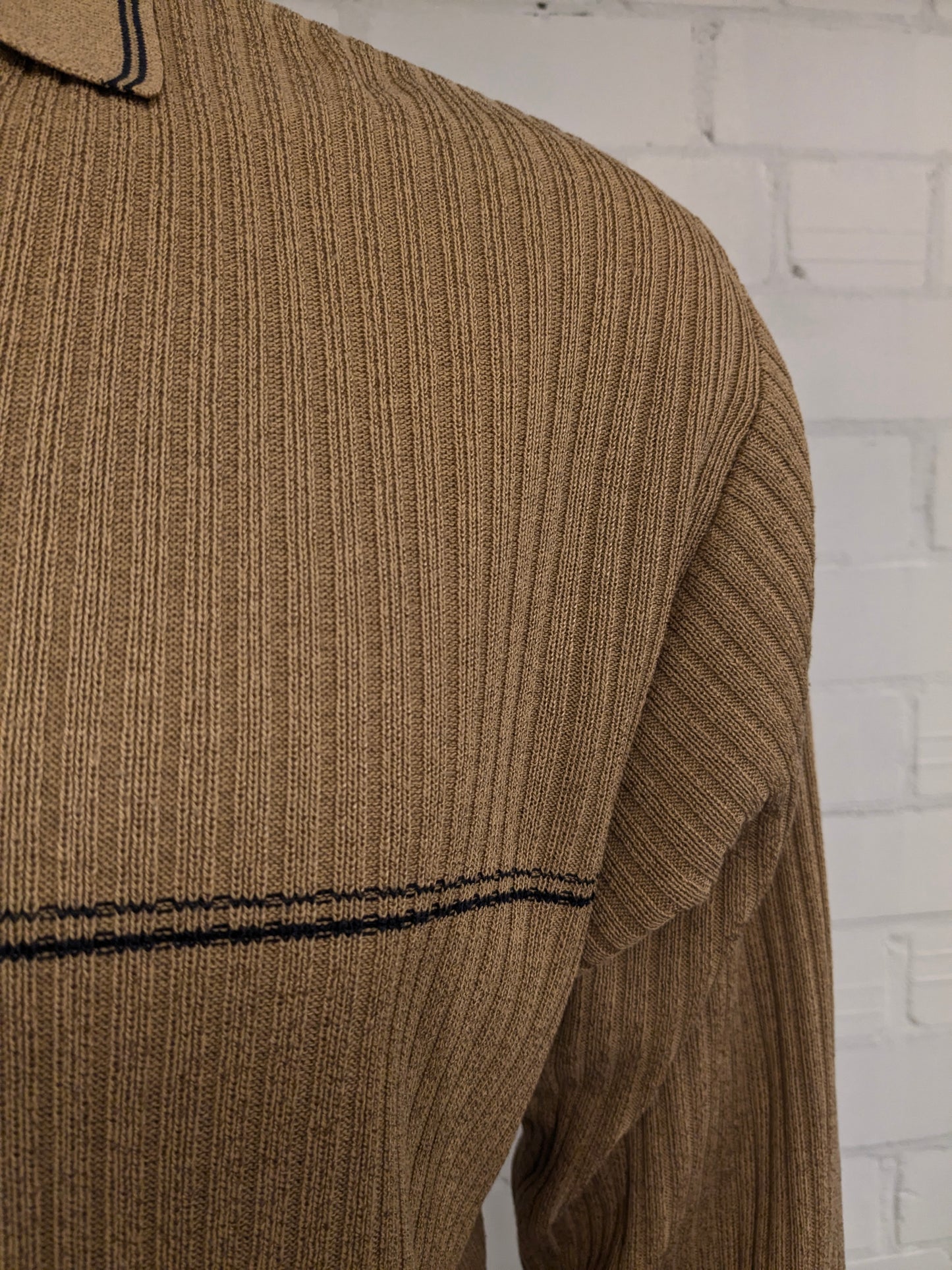 Matinique Vintage look polo trui. Bruin gestreept motief. Maat 2XL / XXL.