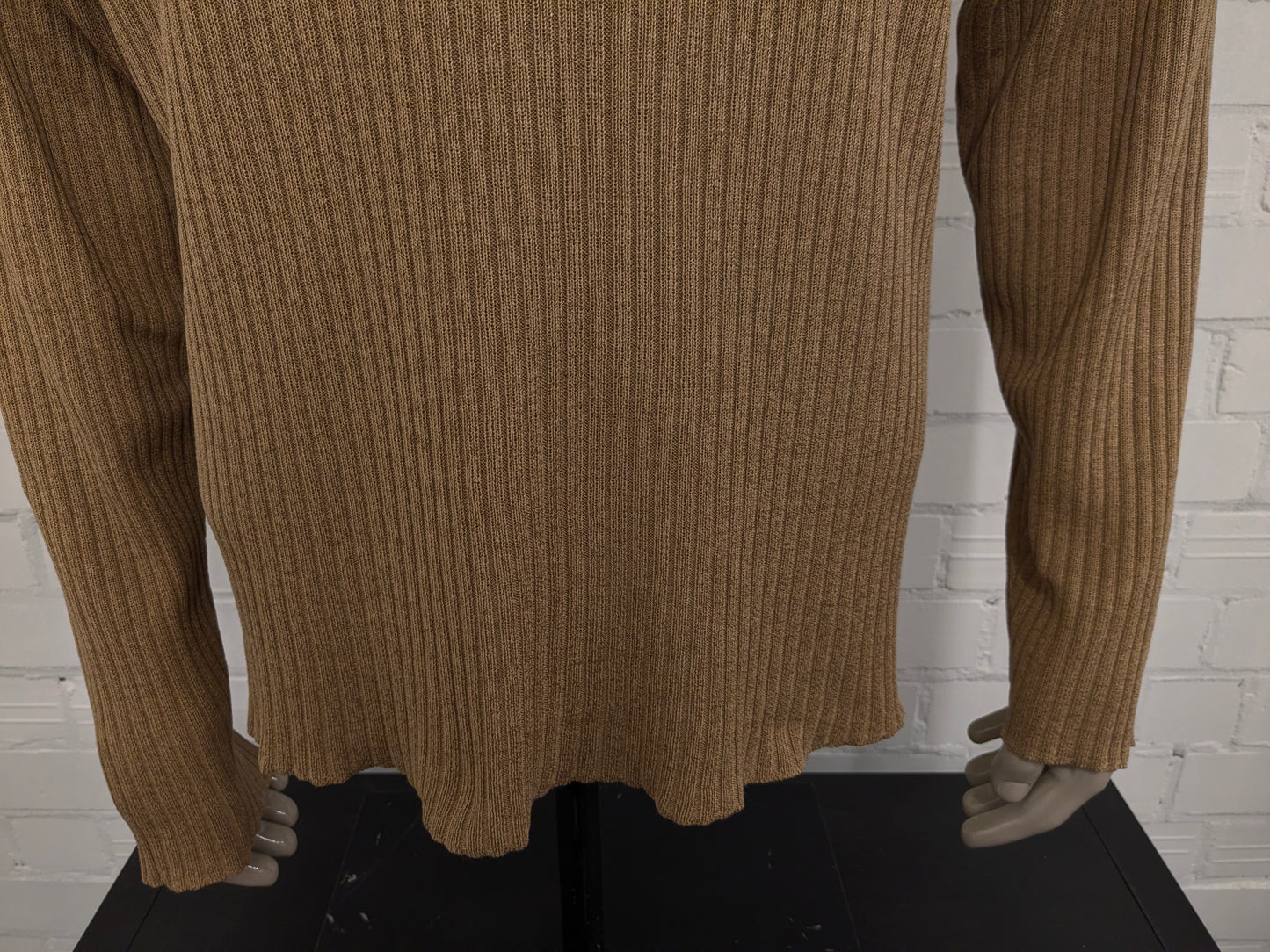 Matinique Vintage look polo trui. Bruin gestreept motief. Maat 2XL / XXL.