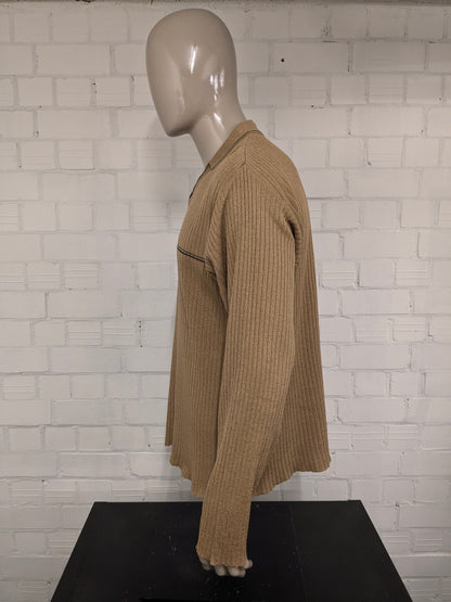 Matinique Vintage look polo trui. Bruin gestreept motief. Maat 2XL / XXL.