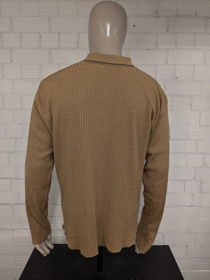 Matinique Vintage look polo trui. Bruin gestreept motief. Maat 2XL / XXL.