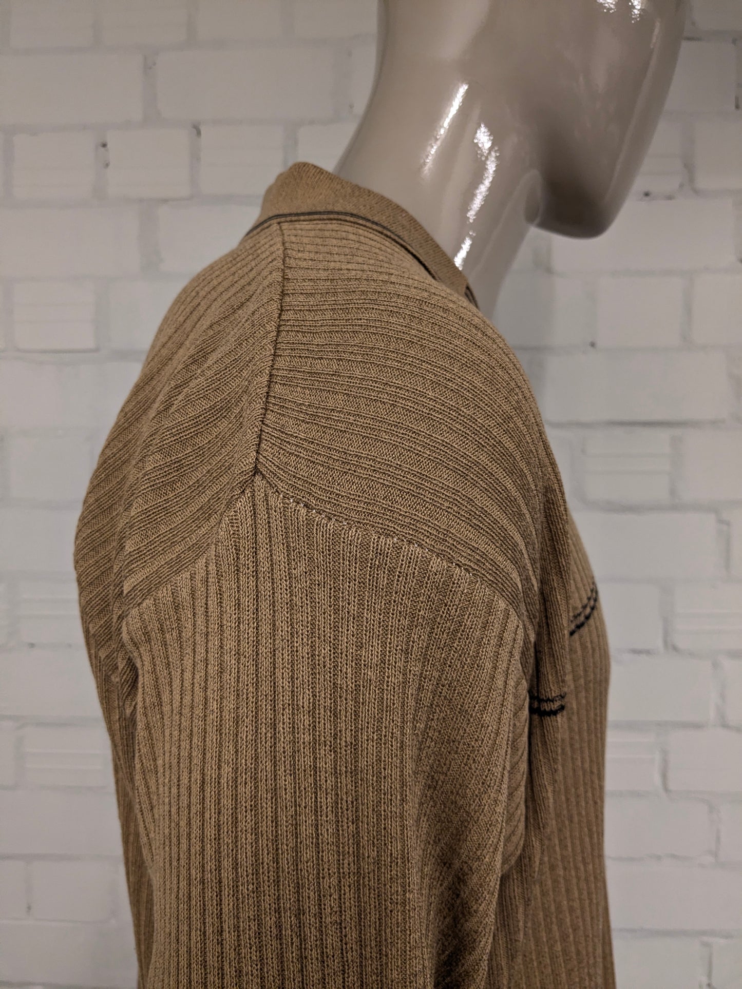 Matinique Vintage look polo trui. Bruin gestreept motief. Maat 2XL / XXL.