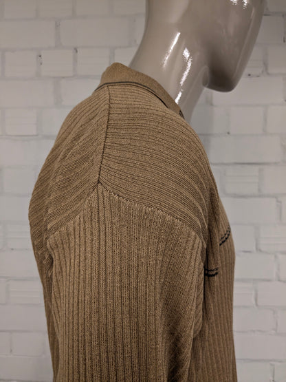 Matinique Vintage look polo trui. Bruin gestreept motief. Maat 2XL / XXL.