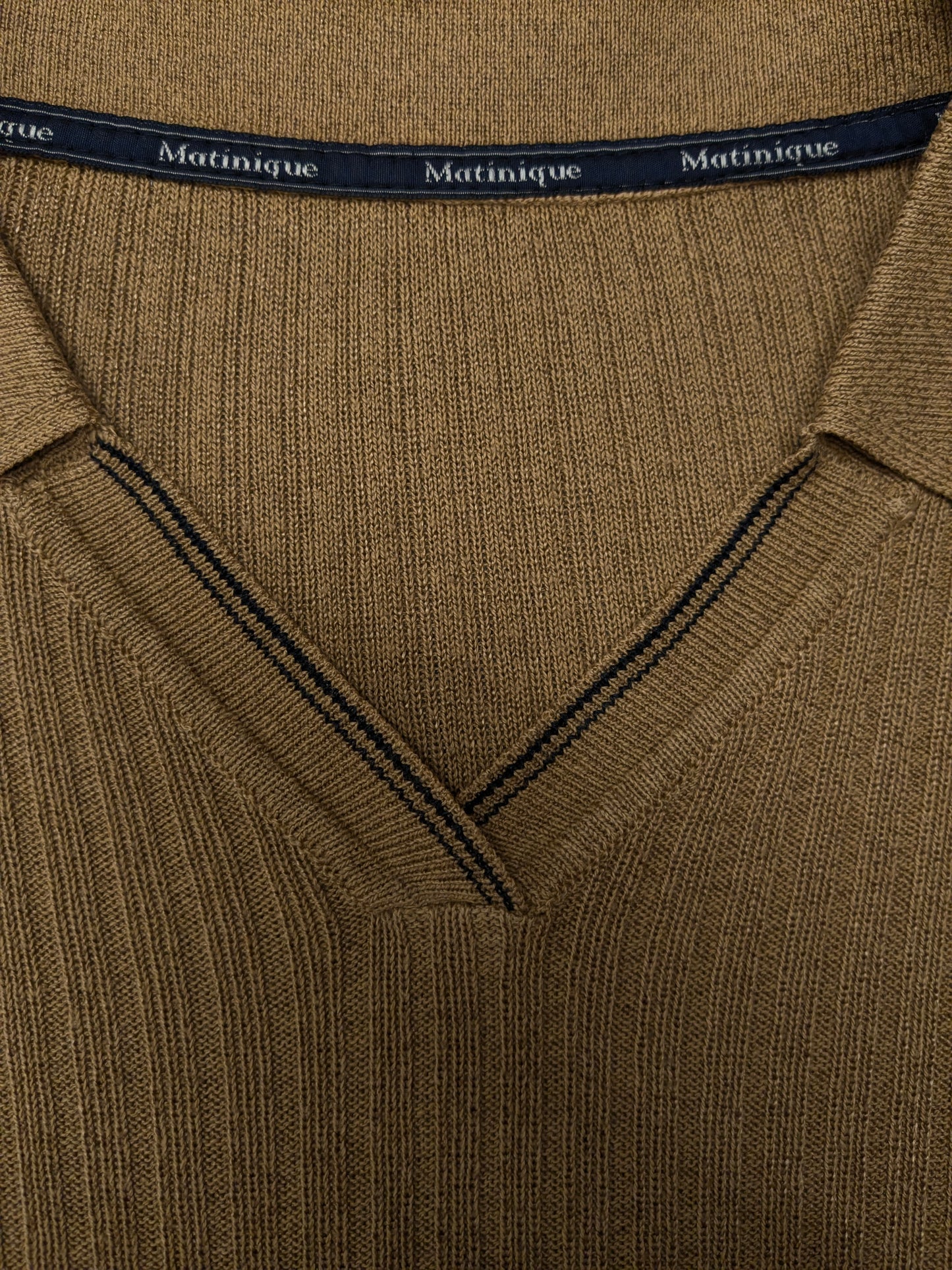 Matinique Vintage look polo trui. Bruin gestreept motief. Maat 2XL / XXL.