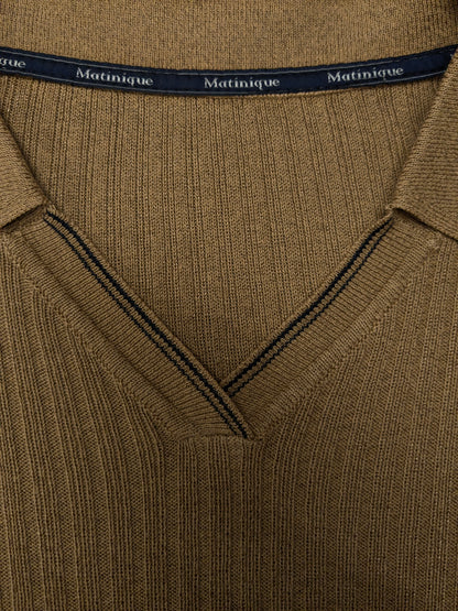 Matinique Vintage look polo trui. Bruin gestreept motief. Maat 2XL / XXL.