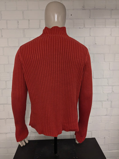 DKNY jeans trui met opstaande kraag. Oranje gekleurd. Maat XL.