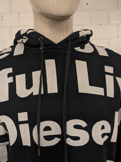 Diesel hoodie. Zwart Beige letter print. Maat XL.